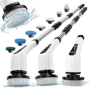 Electric Spin Scrubber, Cordless Bath Tub Power Scrubber with Long Handle & 7 Replaceable Heads, Detachable as Short Handle, Shower Cleaning Brush Household Tools for Bathroom & Tile Floor