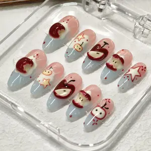 Vosplends SUMMER Y2K Collection Handmade Almond Coffin Press On Nails,NailHaven,birthday  Festive creative nail art Nail Art Set Acrylic Soft Gel Glitter Kit,black friday deals#creative nail artpress on. nail