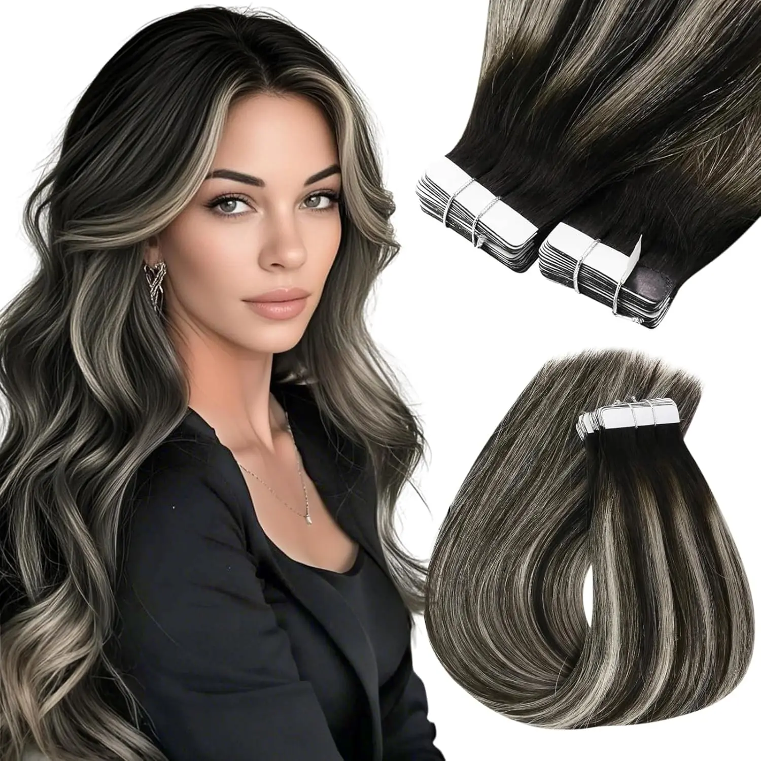#1B-S-1B Natural Black Roots To Silver Grey