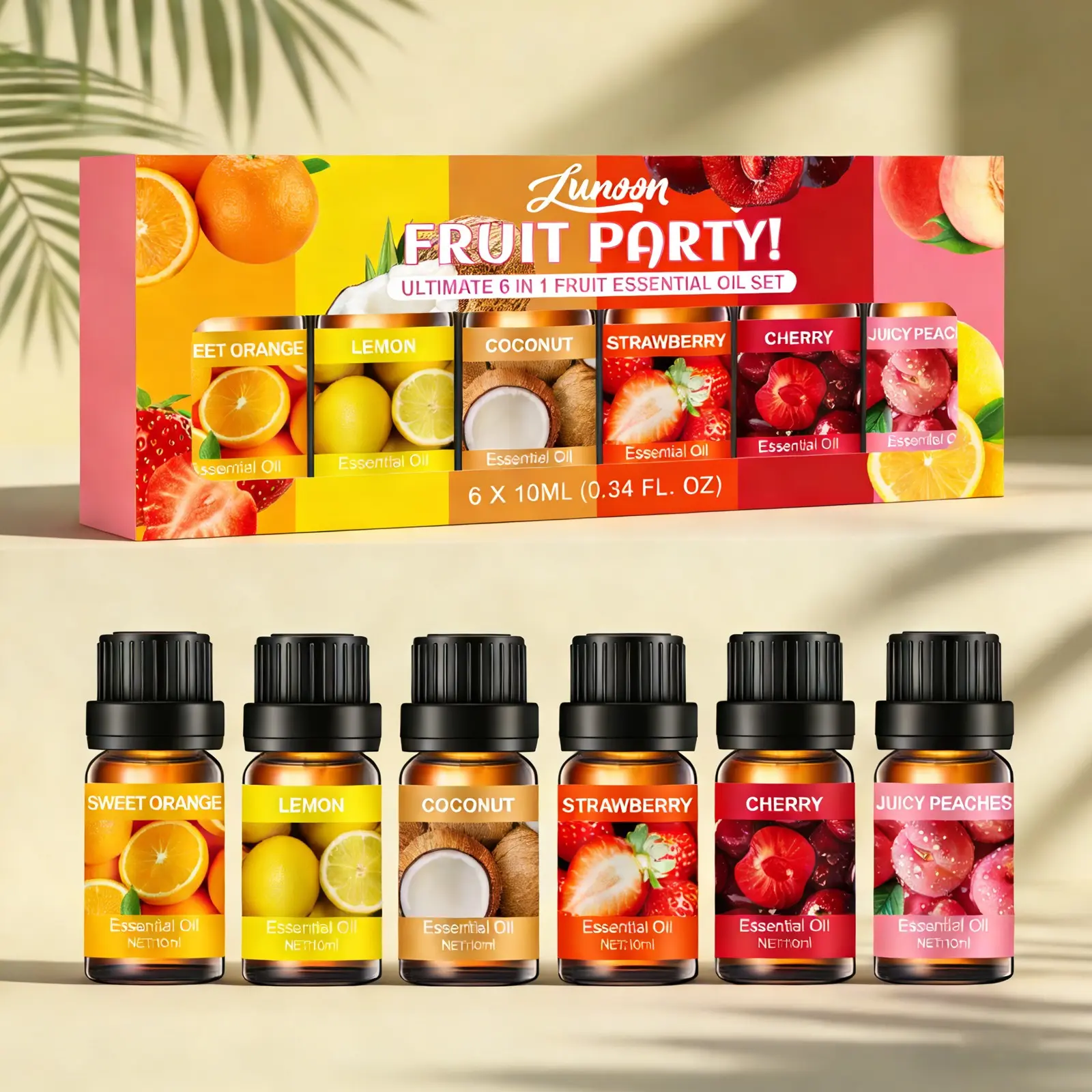 Fruity Fragrance Essential Oils Set Scented Pack, Aromatherapy Diffuser Oil, Essential Oil Gift Set Scented Oils for Diffuser Candle Making, Aromatic Scents - Sweet Orange, Lemon, Coconut, Strawberry - Home Fragrances - Holiday & Valentine's Day Gift