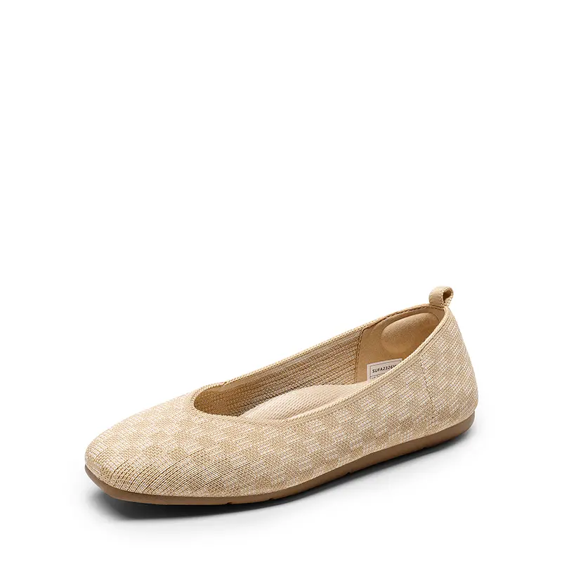 Dream Pairs Women's Square Toe Knit Ballet Flats, Breathable Low-Profile Slip-On Walking Shoes with Cushion and Arch Support, Slip-In Ballet Flats, Low-Profile Ballet Flats