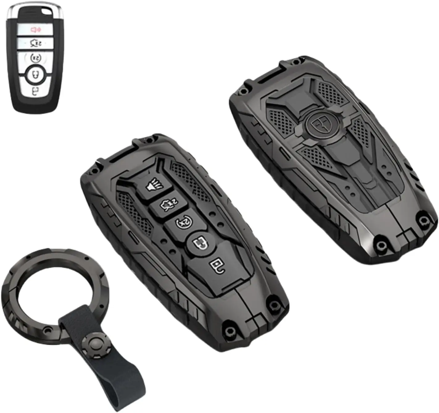 Heavy Key Fob Cover Case Protector for Ford, , Accessories for Ford Explorer Fusion Escape Edge Expedition F150 F250 F350 F450 F550 Maverick Mustang 3/4/5 Buttons (Model-A Black), Car Key Accessory, Key Fob Shell