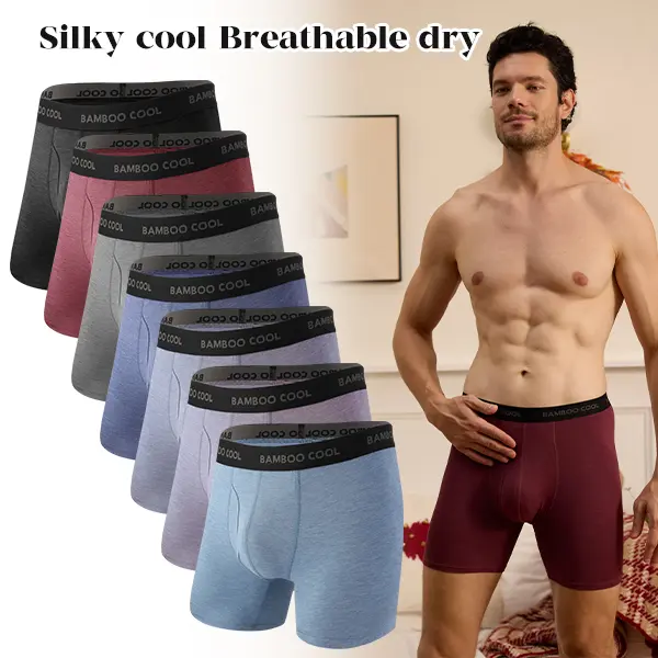 BAMBOO COOL Men's Seamless Boxer Briefs Multipack - 92% Bamboo Viscose, 8% Spandex, Elastic Waistband, Ultra Breathable, Smooth, No Riding Up, Moisture-Wicking, Plain, 7A, 7B, for Summer, Day, Work