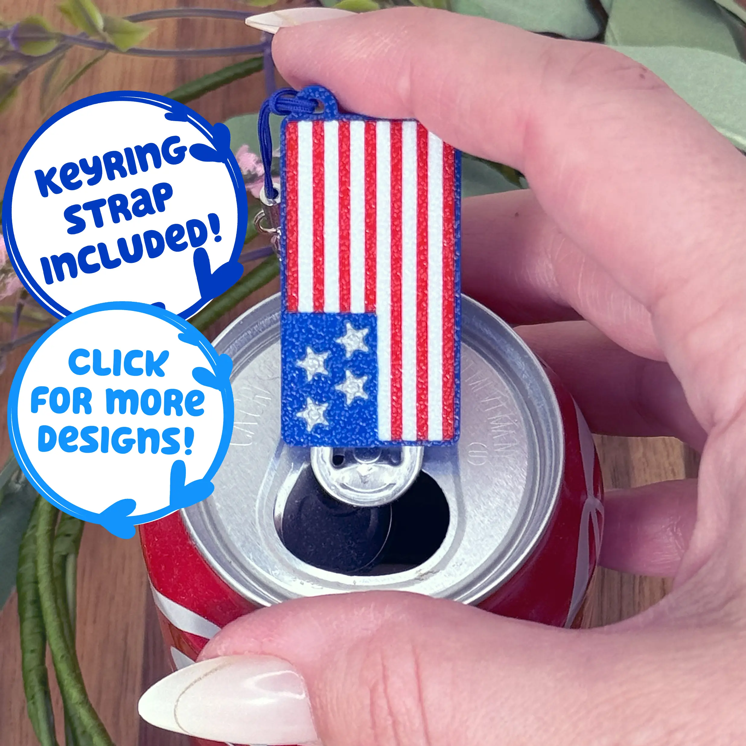 Tab Buddies Country Flags! USA, Puerto Rico, Canada, Argentina Flag - Soda Can Tab Opener with Keychain strap- Unique Accessibility Patriotic American arthritis disabled July 4 Present Gift Kitchen Utensils