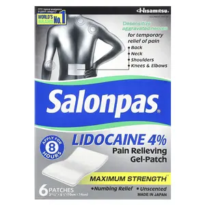 Salonpas Lidocaine 4% Pain Relieving Gel-Patch, Maximum Strength, Unscented, 6 Patches
