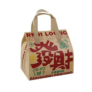 Food Takeaway Bag with Handle, 4 Counts/set Non-woven Insulation Bento Bag with Sealing Tape, Kitchen Lunch Bag