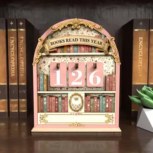Wooden Vintage Book Reading Tracker, Tracks Up to 999 Books, Bookshelf Counter, Ideal for Reading Enthusiasts, Retro Design