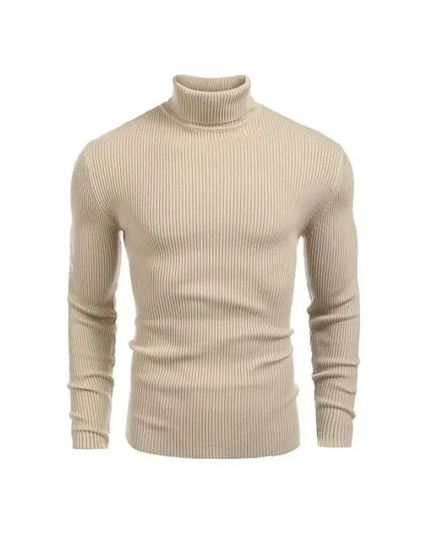COOFANDY B Mens Ribbed Slim Fit Knitted Pullover Casual Turtleneck Sweater