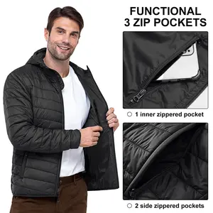 33,000ft Men's Lightweight Packable Insulated Puffer Winter Jacket with Hood, Water-Resistant Down Alternative Puffy Coat