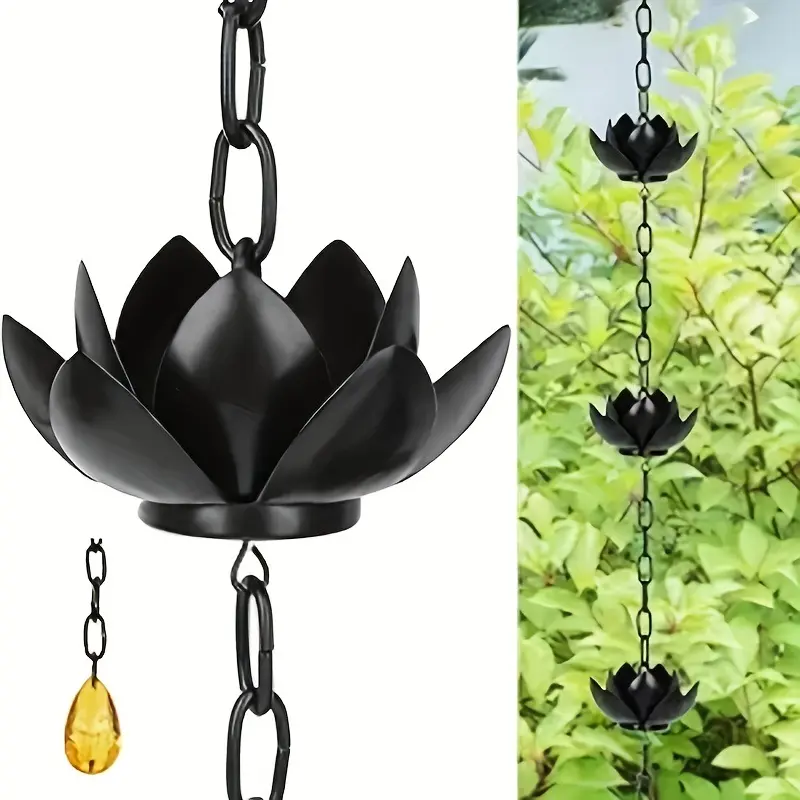 Metal Lotus Rain Chain for Drainage Slots, Rust-Resistant Outdoor Rain Catcher with Hanging Adapter, Perfect for Heavy Rains, Indoor/outdoor Decor, Garden Accessories