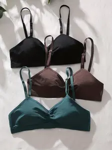 Women's Thin Adjustable Bralette Set, Small Bust Gathered No Underwire Comfortable Breathable Triangle Cups, Casual Everyday Wear, 3 Pieces
