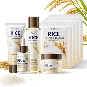 Rice Moisturizing Skincare Set, Cleanser + Toner + Serum + Cream + Masks X4, Hydrating Smooth Skin, Gentle Ingredients, Suitable for All Skin Types