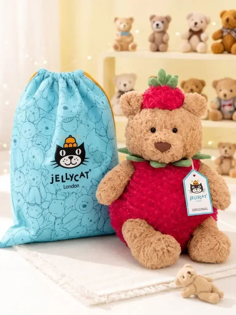 Authentic Jellycat Bartholomew Bear Strawberry Plush | In Stock USA | Free Official Jellycat Gift Bag sohochic