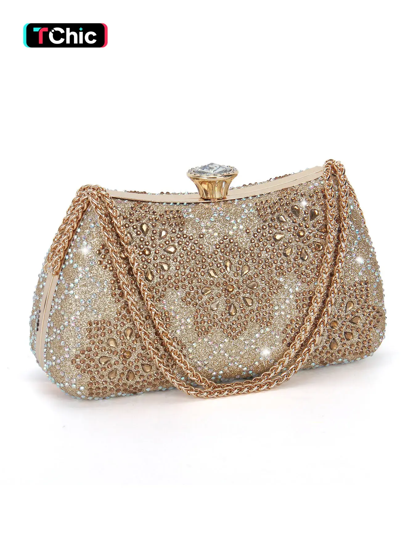 Rhinestone Women's Evening Clutch Bag, Elegant Purse, Features a metal short chain handle and detachable shoulder strap for crossbody wear A Bling accessory for parties and weddings Ideal for holiday gifts and formal events