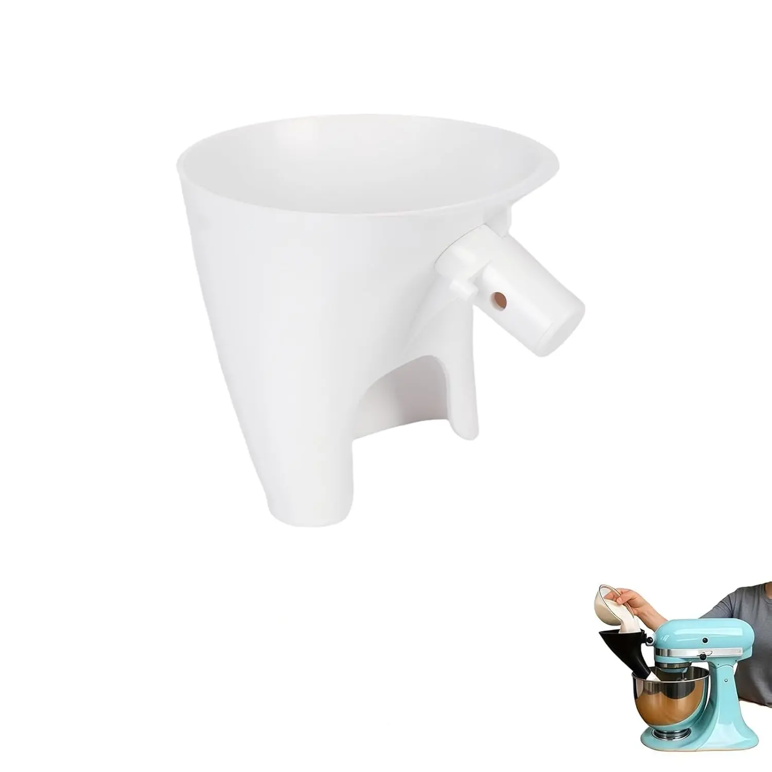 Mess-Free Flour Futnnel for Kitchen Aid Mixer,Easy Pour Accessory,Spill-Proof Stand Mixer Attachment for 4.5-5qt(Ksm150),Durable Dishwasher Safe Baking Tool (White)