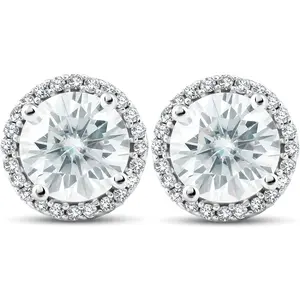 2 1/5 Ct Diamond Halo Moissanite Studs 10k White Gold
