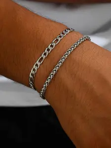 2 Piece Casual Stainless Steel Men's Bracelet Set, Fashion Street Hip Hop Simple Chain, Daily Party Gift for Boyfriend Son Birthday Father's Day