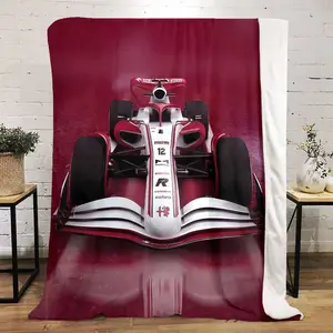 Formula One Race Car Printed Cute Cartoon Plush Blanket Suitable for All Seasons, Soft and Comfortable Sofa Mattress Office Outdoor Blanket Camping Travel Home Blanket Black Friday Christmas Gift C1159