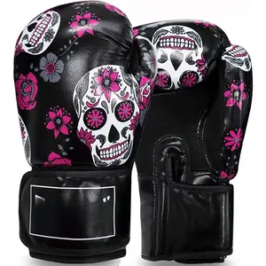 Boxing Gloves Women Punching Sparring Kickboxing MMA  Heavy Bag Glove Black Leather 8 10 12 14 16 oz for Womens