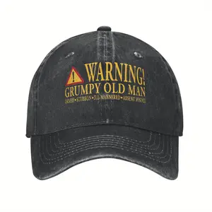 Funny Grumpy Old Man Warning Sign Adjustable Snapback Cap - 100% Distressed Washed Unisex Sports Outdoor Hat, Casual Humorous Novelty Gift for Adults