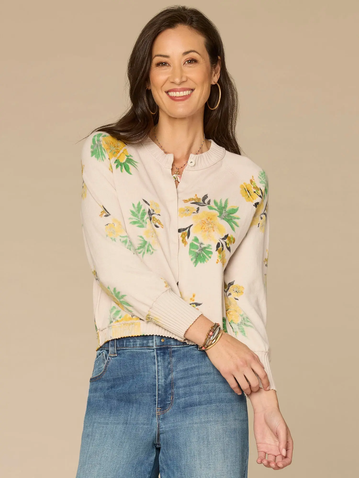Three Quarter Sleeve Round Neck Reversible Petite Sweater Cardigan