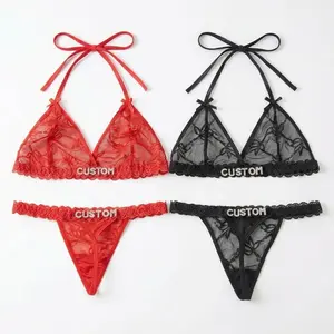 Custom Personalized Name Bra & Thong lingerie set for Women with Rhinestone Letters(sliver/gold/rose), sexy breathable lace lingerie set, custom distintive special Lingerie Gift for your beloved one