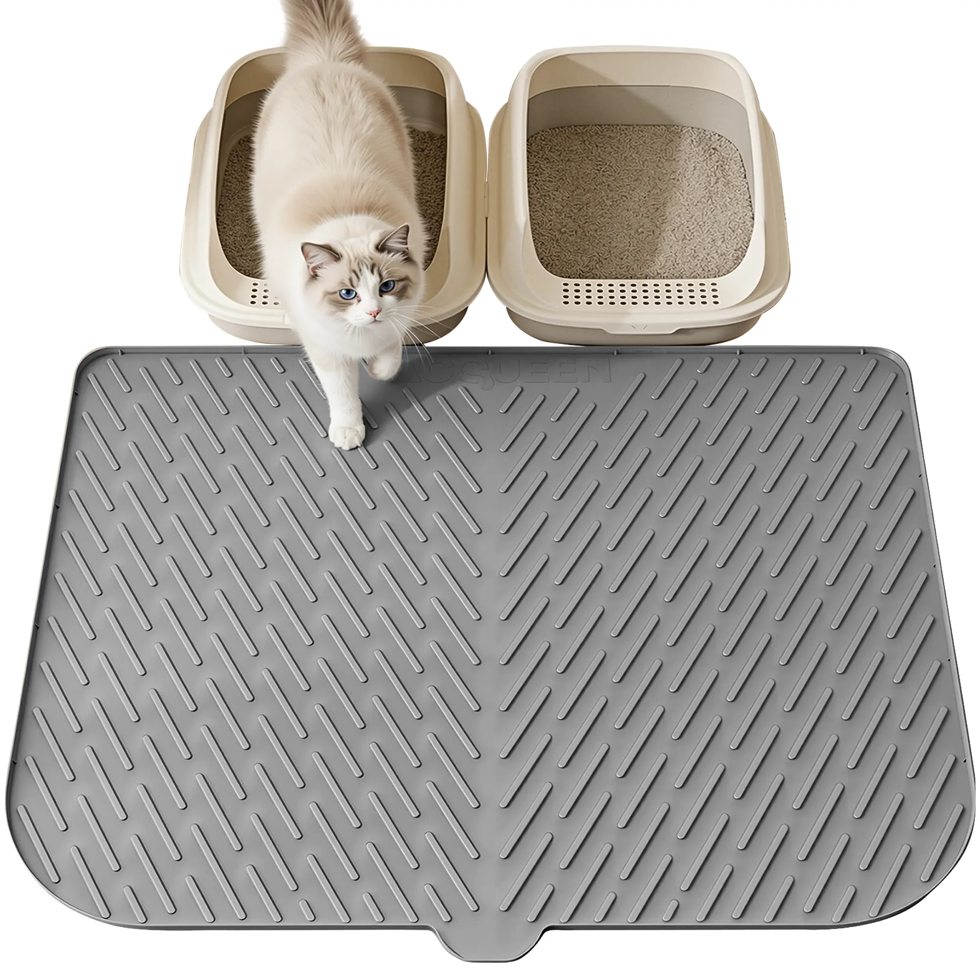 Cat Litter Box Mat, 47" x 37" Extra Large Cat Litter Mat, Silicone Waterproof Litter Trapping Mat for Scatter Control Soft on Kitty Paws Non-Slip Easy to Clean (Gray)