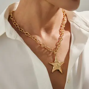 Women's Light Luxury Irregular Star Pendant Necklace| Textured Metal Chain| Versatile Office-Ready Geometric Jewelry Cross Necklace for Husband Valentines Gift