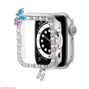 Rhinestone Encrusted 26 Alphabet PC Watch Cover, Slim Anti Drop Case Fit for Apple Watch All Series for Personalized Styling and Daily Protection (No watch)