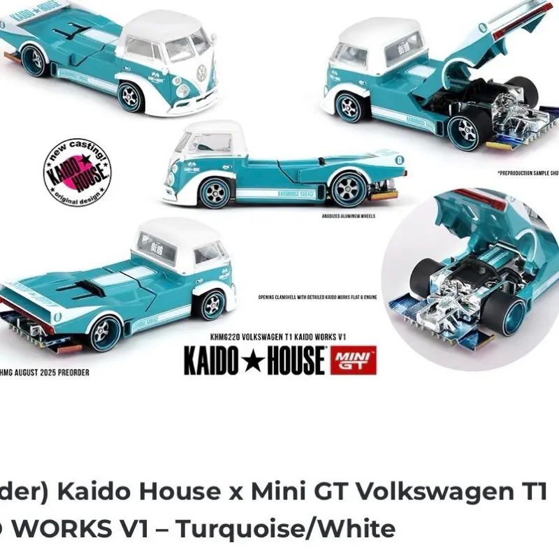 Kaido House × Mini GT Volkswagen T1 KAIDO WORKS V1 - Turquoise/White