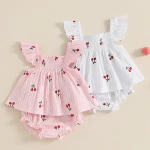 Bubble Baby Print Newborn Baby Girl Summer 2-Piece Outfit, Sleeveless Ruffle Top & Bloomers Shorts Set for 0-3, 6, 12 Month Infants