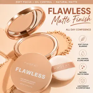 PHOFAY Flawless Matte Pressed Powder | Blurring Setting Powder Compact, Oil Control, Soft Matte Finish, Long-Lasting Face Powder for Makeup Setting & Touch-Ups