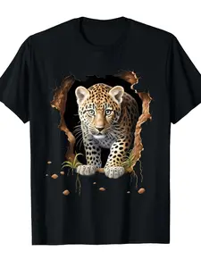 Leopard Wall Drawing Wildlife Animal Print Nature Artwork T-ShirtSame style for men and women  summer short-sleeved printed T-shirt pure 220G