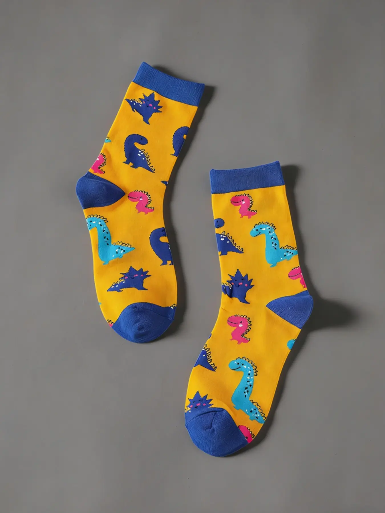 Cartoon Dinosaur Print Mid-Calf Socks, Fun Animal Design Footwear, Comfortable Daily Wear Accessories, Perfect Gift Idea, Casual Stylish Socks