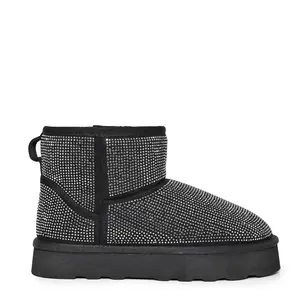 Wild Diva Women's Classic Faux Fur Rhinestone Glam Pull On Ankle Winter Boots Booties botas  con