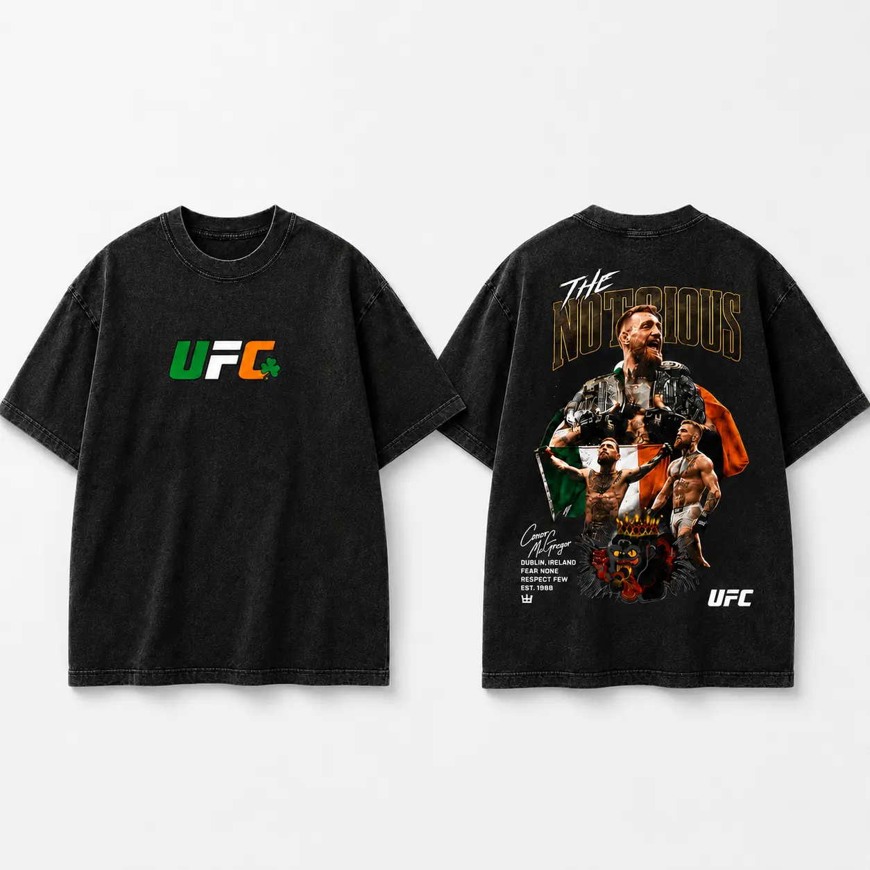 Men's UFC 329 Black Conor McGregor T-Shirt, The Notorious UFC Graphic Tee, UFC MMA Shirt, Gift for Fighters, Sports Apparel,Regular,Grunge