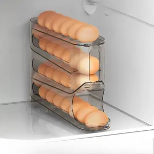 Transparent Slide Egg Storage Box, 4 Layer Staircase Design, Large Capacity Refrigerator Side Door Organizer, Egg Holder for Fridge
