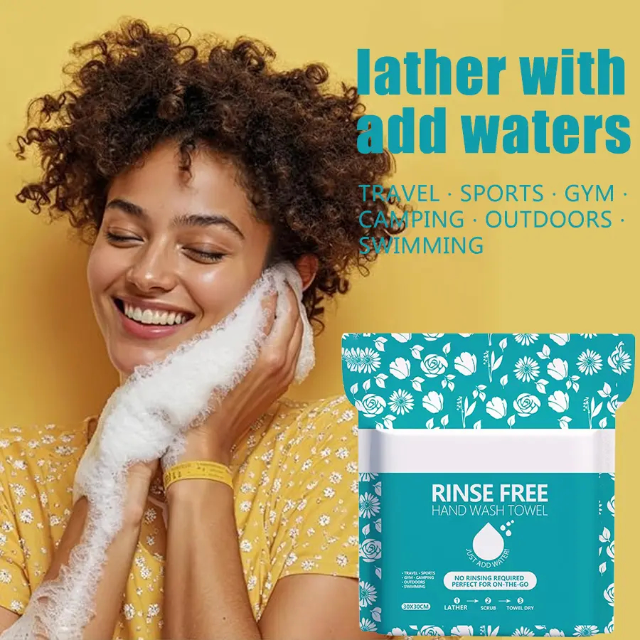 4 Packs No-Rinse Bathing Wipes, 11.81*11.81in, Disposable Hand & Body Wipes. Just Add Water to Activate Foam for Cleansing -No Soap or Rinsing Needed. Ideal for Water-Scarce Situations, Outdoors, Travel, Camping & On-the-Go Body Cleansing. 25 Sheets/Pack.