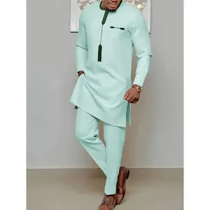 Men’s two-piece set featuring a striped print: a long-sleeved regular-fit casual cardigan top and elastic-waist drawstring pants; outerwear.