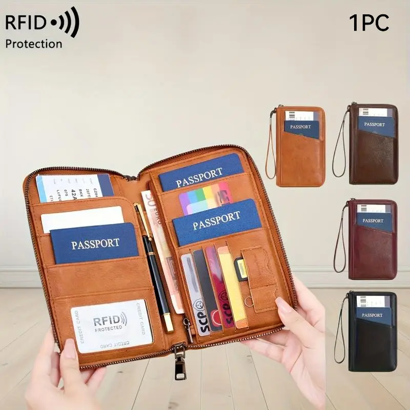 Passport Holder with RFID Blocking, Multi-functional Travel Document Holder, Zipper Long Passport Wallet, Passport Cover, Passport Protector, Travel Document Storage Bag, Travel Accessories