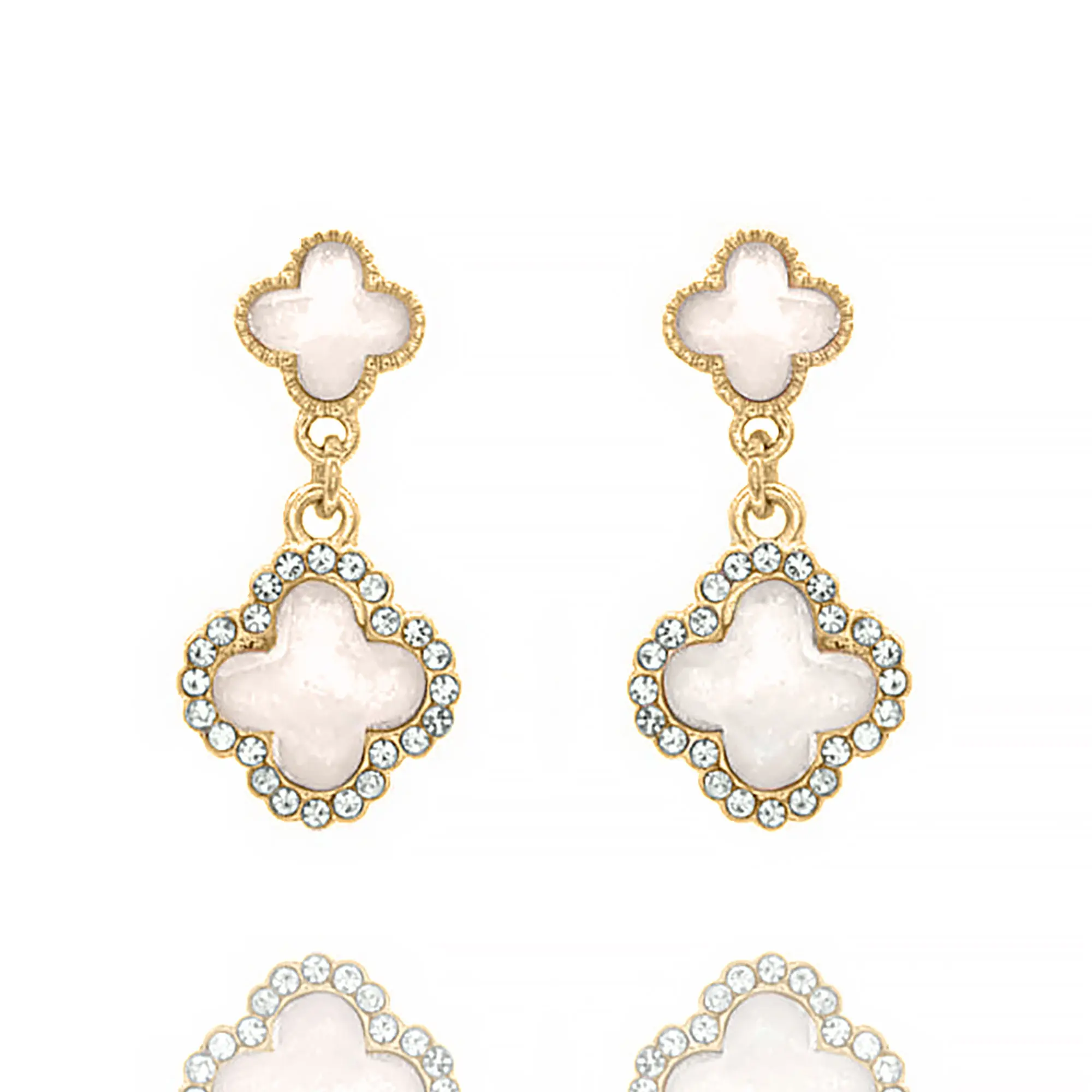 Saoirse Drops - blue Box Boutique Inc Glittered Clover Dangle Earrings with Sparkling Crystal Halo