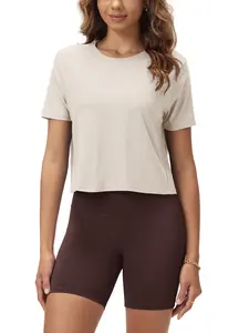 ODODOS Women's Performance Cropped Tee odSTRATUM Tech Ultra Soft UPF 50+ Quick-Dry Crew Neck T-Shirt for All-Day Comfort