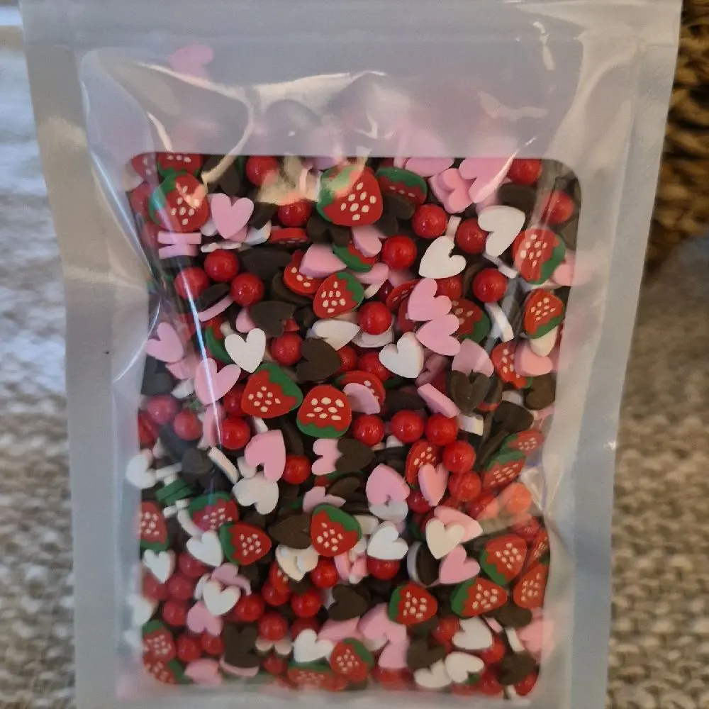 strawberry/heart polymer clay slices