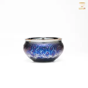 【Blue Elf Cups in Different Shapes - Master Chen Huizhong's representative works】 Jianzhan Tea Cup – Handmade Tenmoku Glaze, Blue Crystal Dragon Scale Pattern, Traditional Chinese Ceramic Gift for Gongfu Tea Lovers, Collectible with Gift Box
