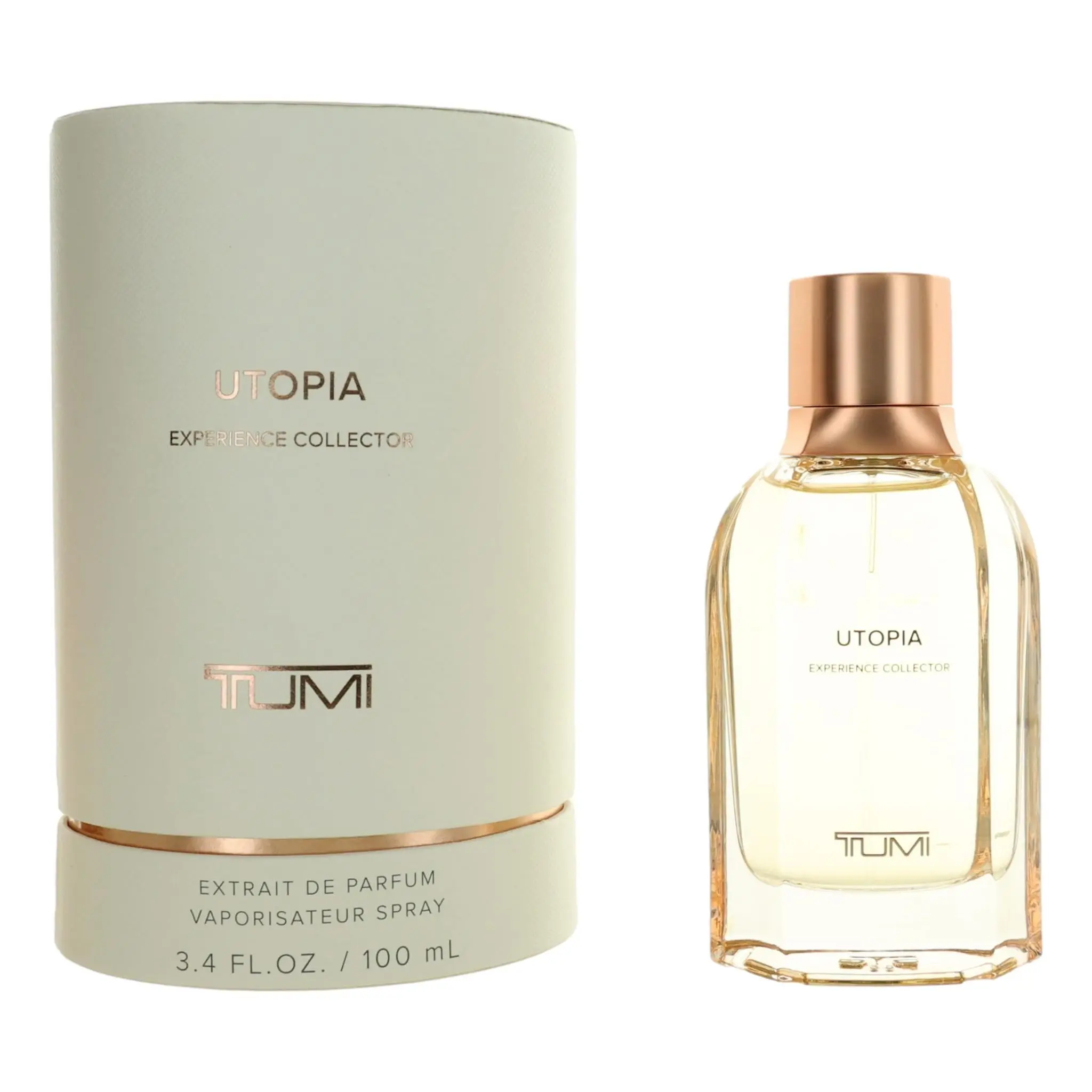 Women's Utopia Experience Collector by Tumi, 3.4oz Extrait de Parfum, Pink Pepper Top Note, Jasmine Sambac, Vanilla Base Note, 3-3.9 Fl Oz, Top Note Is Pink Pepper