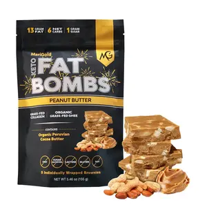 MariGold Keto Fat Bombs - Peanut Butter (5 Bars) - Low Carb, Low Sugar, Collagen Rich, Grass-fed Ghee, Organic Cocoa Butter, Gluten-Free, Non-GMO, Protein Snacks