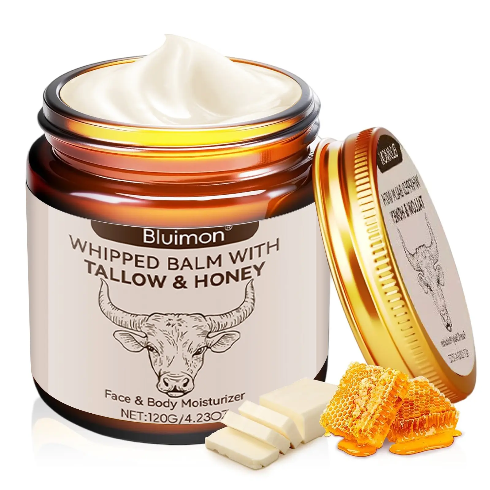 Organic Whipped Tallow and Honey Balm, Hydrating Face and Body Cream for Smooth Skin, Unisex Youth Body Care, 4.23 oz, Moisture, Beef Tallow For Skin, Face & Body