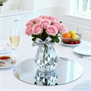 10 acrylic circular mirror candle tray set, Round circular mirror base, suitable for desktop centerpiece decoration, diameter 30cm, non glass mirror decoration, suitable for home wedding desktop decoration, Home Goods Decorative, Home Accessories
