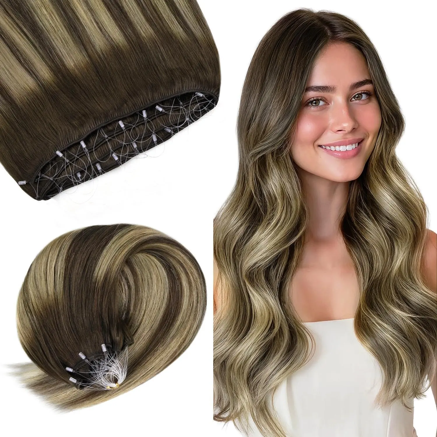 GOO GOO Micro Loop Beaded Weft Hair Extensions Human Hair, Beaded Sew In Weft Extensions Straight Human Hair for Scalp Friendly with Invisible and Natural Hair Look summer hairstyles #TikTokShopSummerSale