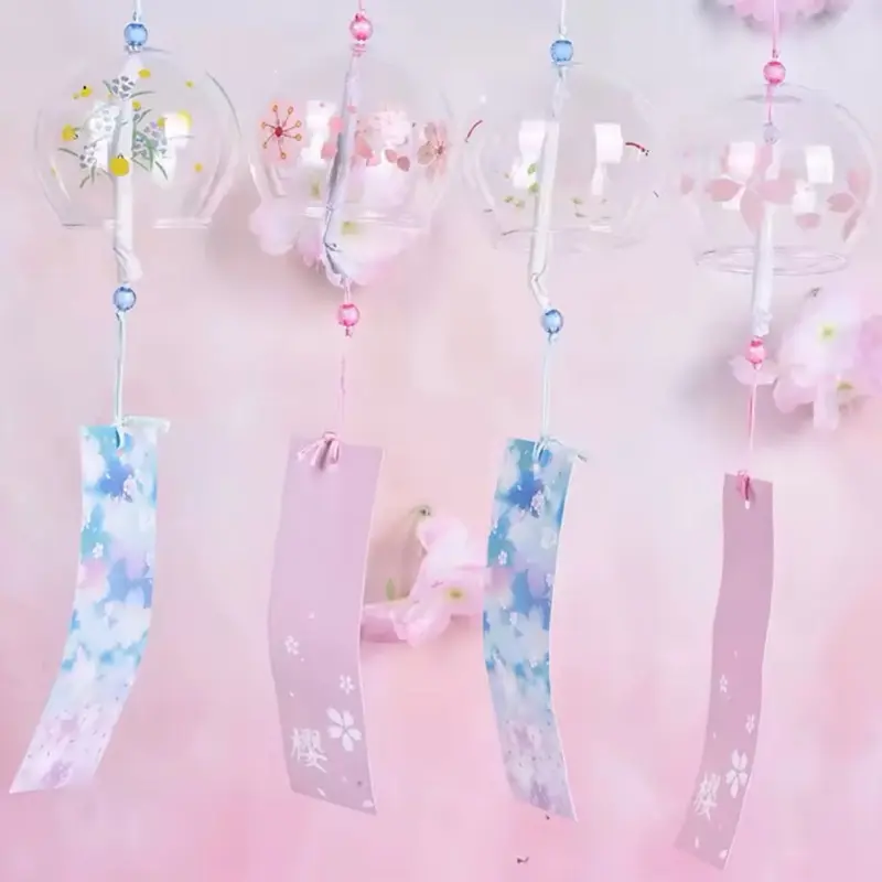 Furin Japanese Wind Chime with Cherry Blossom Kawaii Floral Design for Home Decor